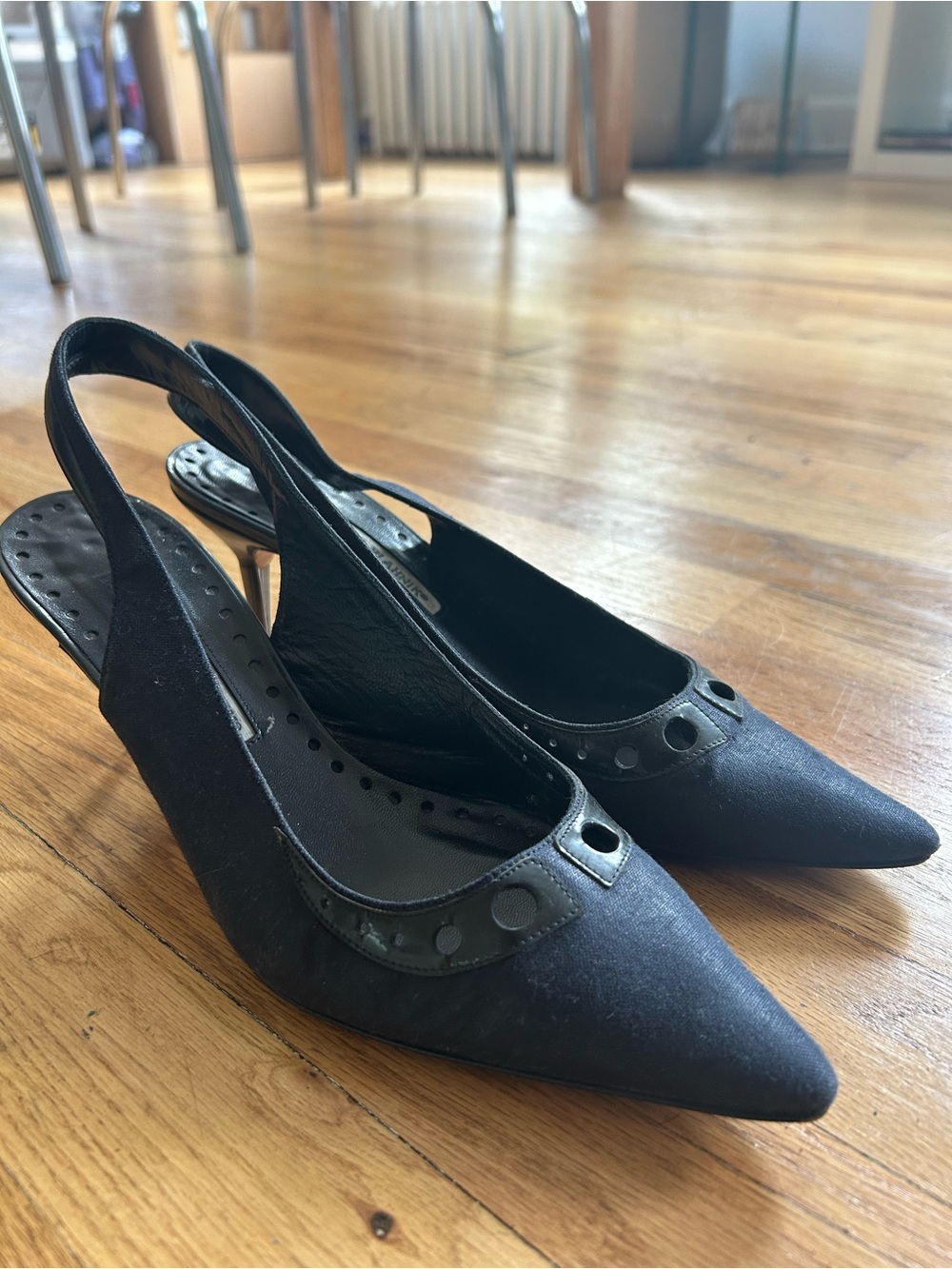 Manolo Blahnik Canvas Slingback Heels Pumps